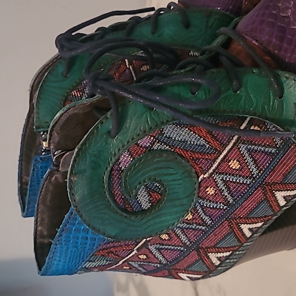 Socofy Leather Tapestry Lace-up Colorful Artsy Ankle Boots Booties EU 37 US 6.5 - Picture 8 of 15